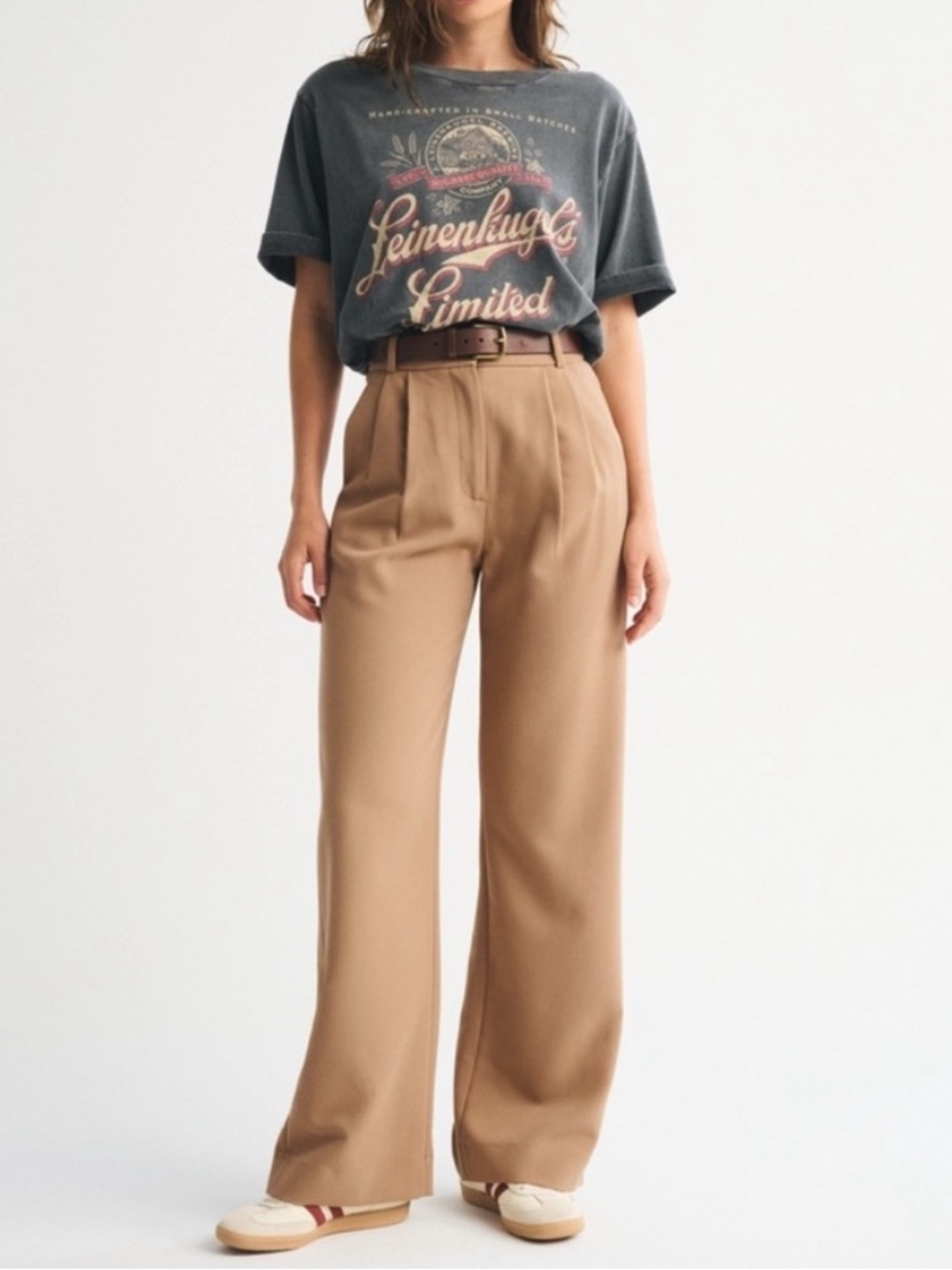 Abercrombie & Fitch Sloane Tailored Wide Leg Trousers Camel Tan Brown